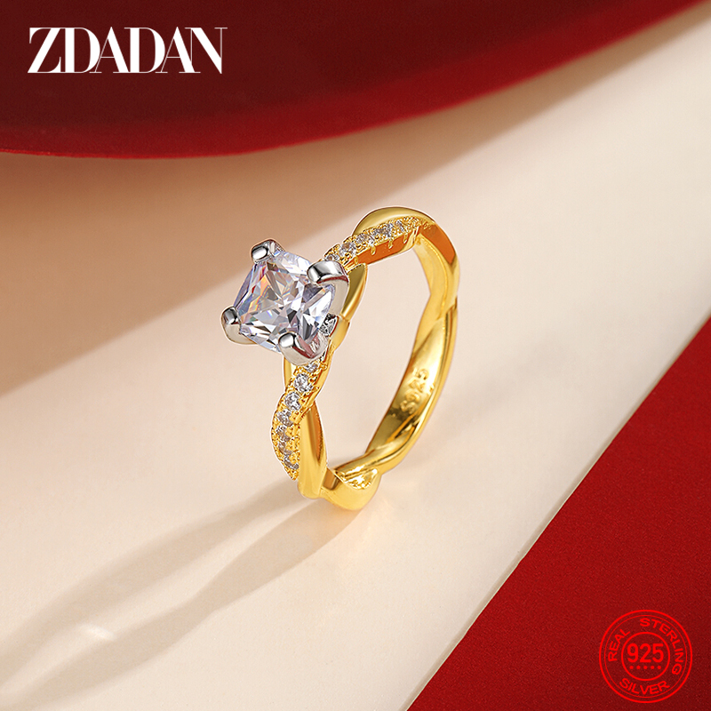 ZDADAN Ring aus 925er-Sterlingsilber, 18 Karat Gold, AAA, weißer Zirkon, für Damen, Hochzeit, Schmuck, Party, Geschenk