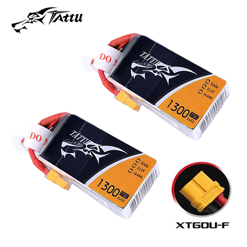 Batterie LiPo TATTU 3S 11.1V 1300mAh 75C pour hélicoptère RC, quadricoptère, drone de course FPV, avec connecteur XT60, batterie pour drones 3S