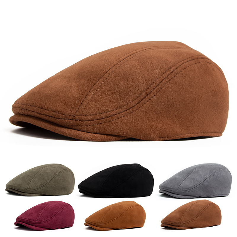 Béret en daim pour hommes et femmes, mode Vintage, chapeau de journal, casquette à visière plate décontractée, bérets pour cirque de tête de 54 à 58cm, nouvelle collection automne hiver