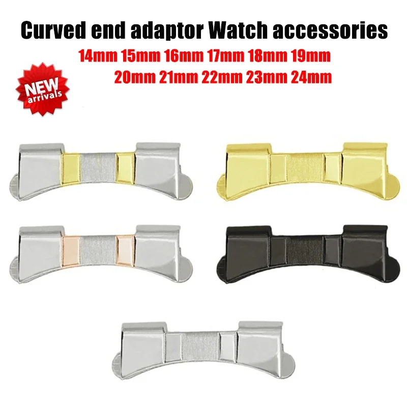 Adaptateur d'extrémité incurvée, accessoires de montre en métal 14mm 15 16 17 18 19 20 21 22 23mm 24mm, connecteur de remplacement de bracelet en acier inoxydable
