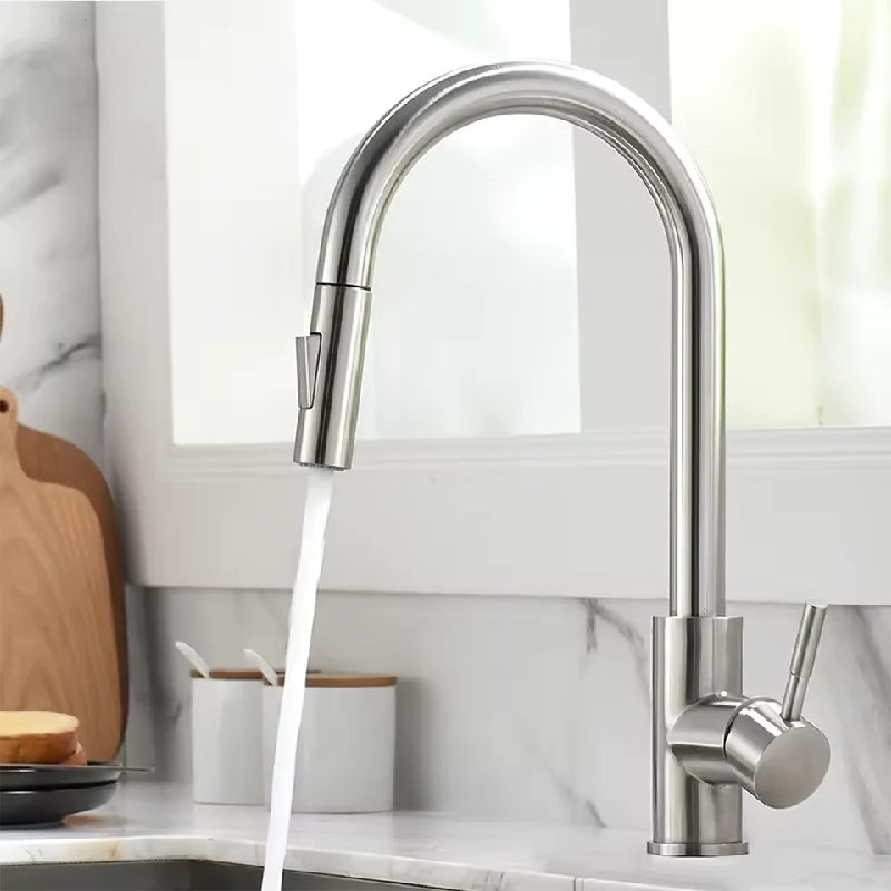 Black Kitchen Faucet Two Function Single Handle Pull Out Mixer Hot and Cold Water Taps Deck Mounted