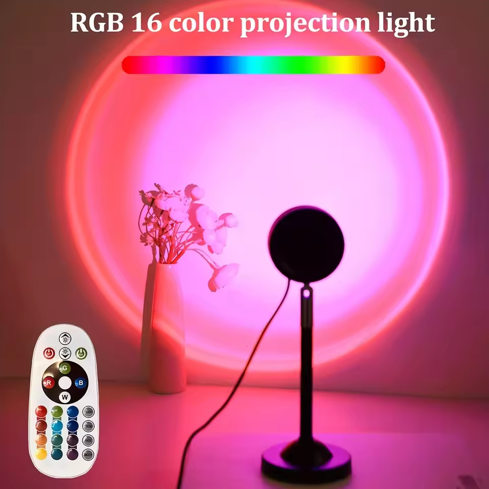 1PC サンセットライト投影ライトリモコン付き 16 色ナイトライト RGB 色変更 LED ライト寝室の写真撮影小道具