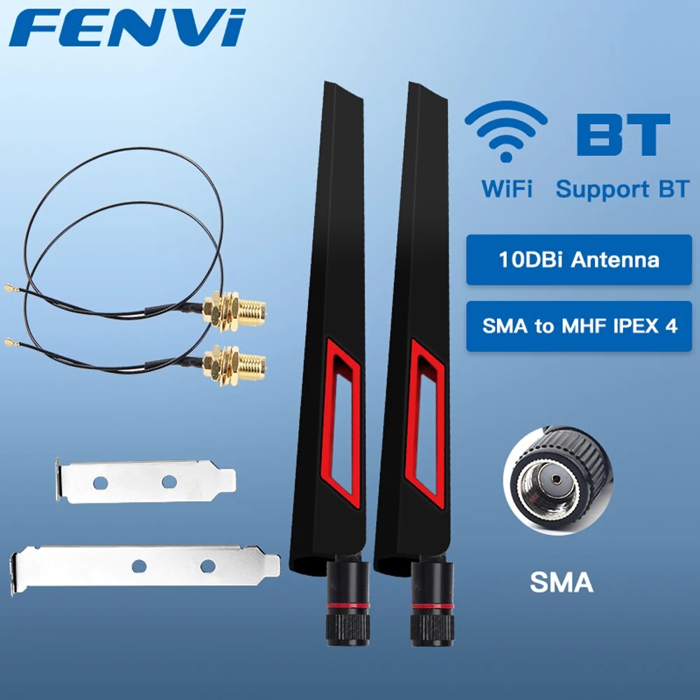 Комплект антенн FENVI 2 шт. sx10dbi, карта Wi-Fi AX210 NGFF 2,4/5 ГГц, двухдиапазонный Удлинительный кабель M.2 MHF4 для Wi-Fi, фотография для AX210/AX200NGW