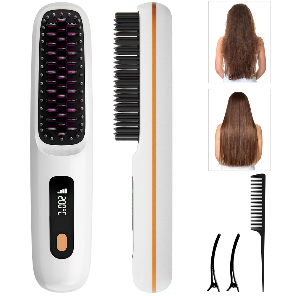 Peine alisador iónico, cepillo alisador de pelo, peine caliente de cerámica para mujeres: calentamiento rápido de los años 20, 3 configuraciones de temperatura y pantalla LED
