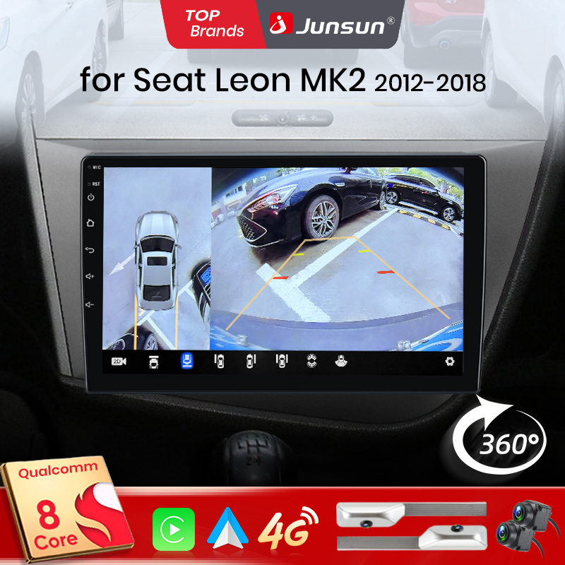 Junsun Qualcomm 8-Core 360 กล้องไร้สายCarPlay Android Autoวิทยุรถยนต์สําหรับที่นั่งLeon MK2 2005-2012 GPSมัลติมีเดีย