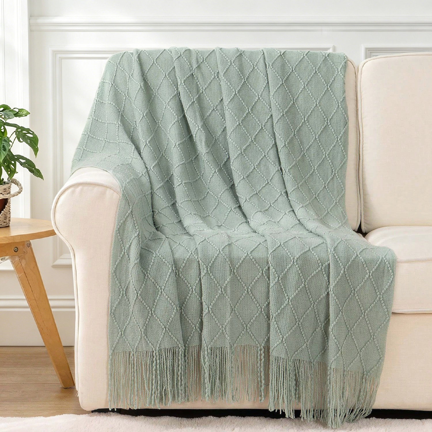 Battilo Plaid Knitted Throw Blanket Soft Woven Throws Sofa Blanket Bedspread On The Bed Green Decorative Blankets Spring Decor