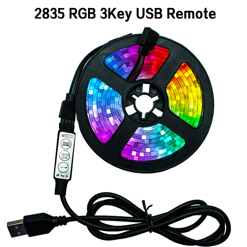 DC5V Usb Led Strip Licht Rgb 2835 Flexibele Lamp Usb Kabel 3 Sleutel Controle 5V 0.5M 1M 2M 3M 4M 5M Desk Screen Tvbackground Verlichting