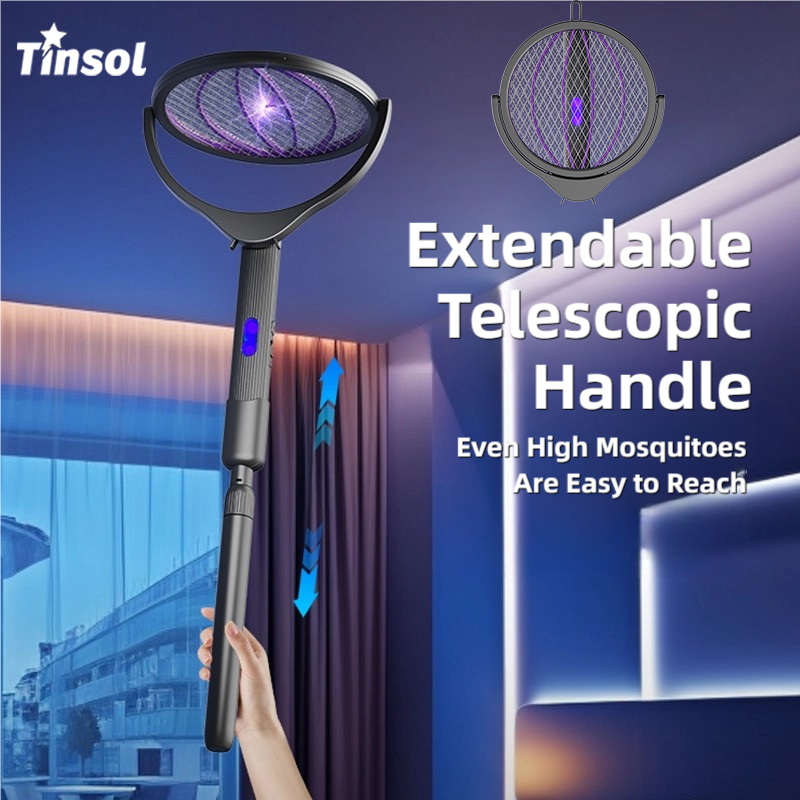 TINSOL Retractable Electric Mosquito Racket Rechargeable Rotating-Head Mosquito Killer Indoor/Outdoor Dual-Use Mosquito Killer