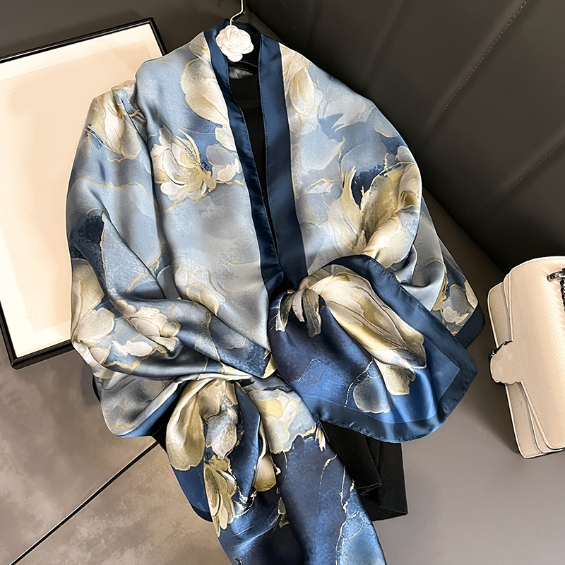 Lenço de primavera feminino design de luxo cachecol de seda suave lenço macio muçulmano bandana xale praia 85x180cm