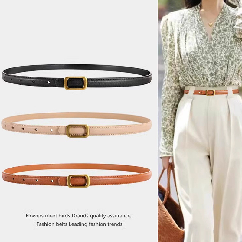 Nieuwe dunne lederen riem voor dames Stijlvol tailleaccessoire met metalen vierkante gesp, perfect voor jurken, jeans