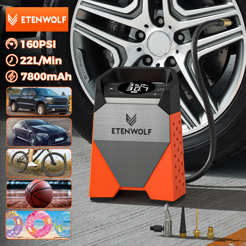 ETENWOLF ZEPHYR S3C Portable Air Compressor 100% Duty Cycle Car Tire Inflator 7800mAh for Cars, Motorcycles, Bicycles Balls
