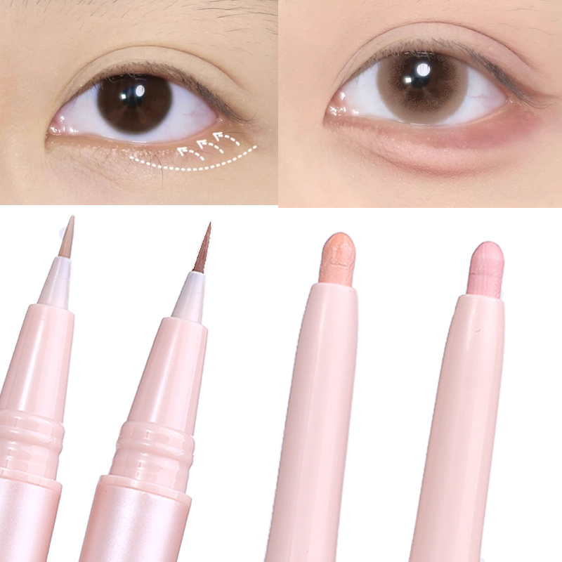 Lápiz de gusano de seda tumbado de doble punta, resaltador, pluma de maquillaje, agrandar los ojos debajo de los ojos, resaltador, barra de maquillaje, punta delgada y suave