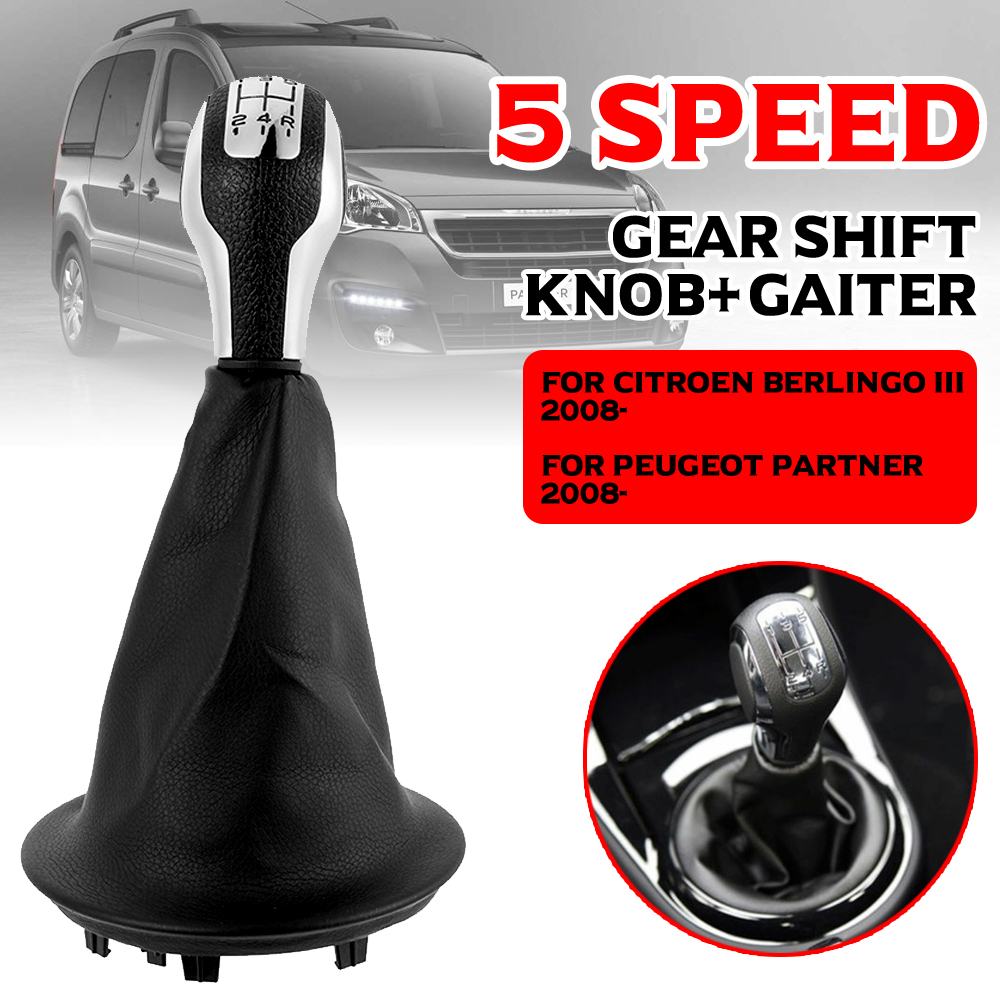 Perilla de palanca de cambios de 5 velocidades + polaina para Citroen Berlingo III para Peugeot Partner 2008-2021, accesorios interiores de cuero PU para coche