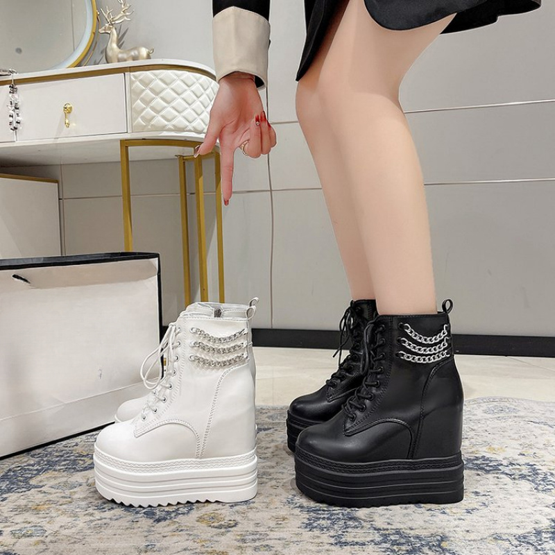 Herfst Winter Korte laarzen met hak Damesmode Dikke bodemstijl Britse stijl Verhoogde binnenschoenen Nieuwe collectie
