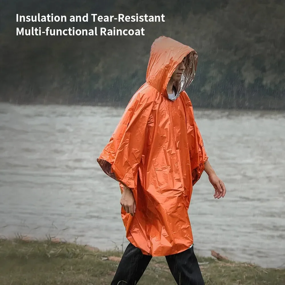 เสื้อกันฝนฉุกเฉิน Poncho ชุดกันฝนกันน้ําผ้าห่ม Survival Camping อุปกรณ์ฉนวนกันความร้อนเย็น Rainwear Camping อุปกรณ์