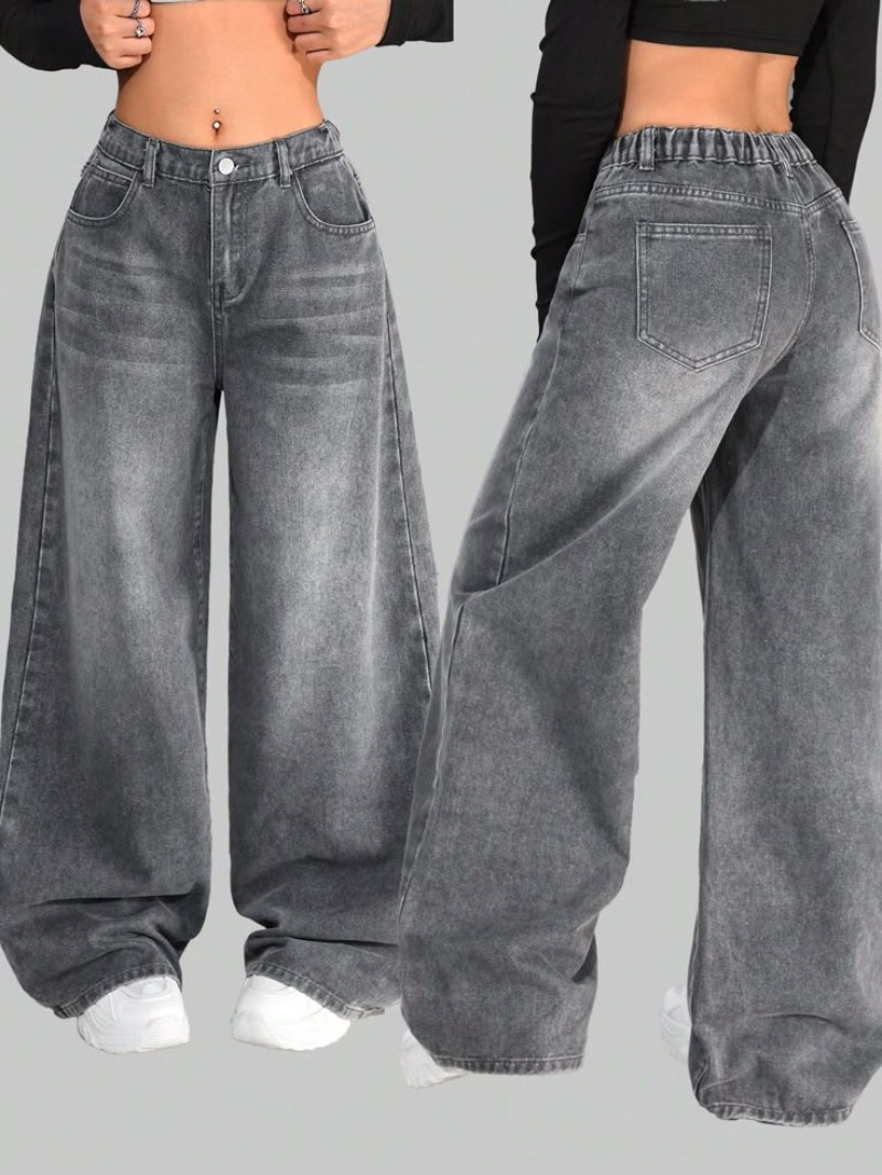 Amerikaanse nieuwe mode effen kleur gewassen baggy jeans Y2K streetwear vintage mode Joker mannen en vrouwen hoge taille wijde pijpen broek