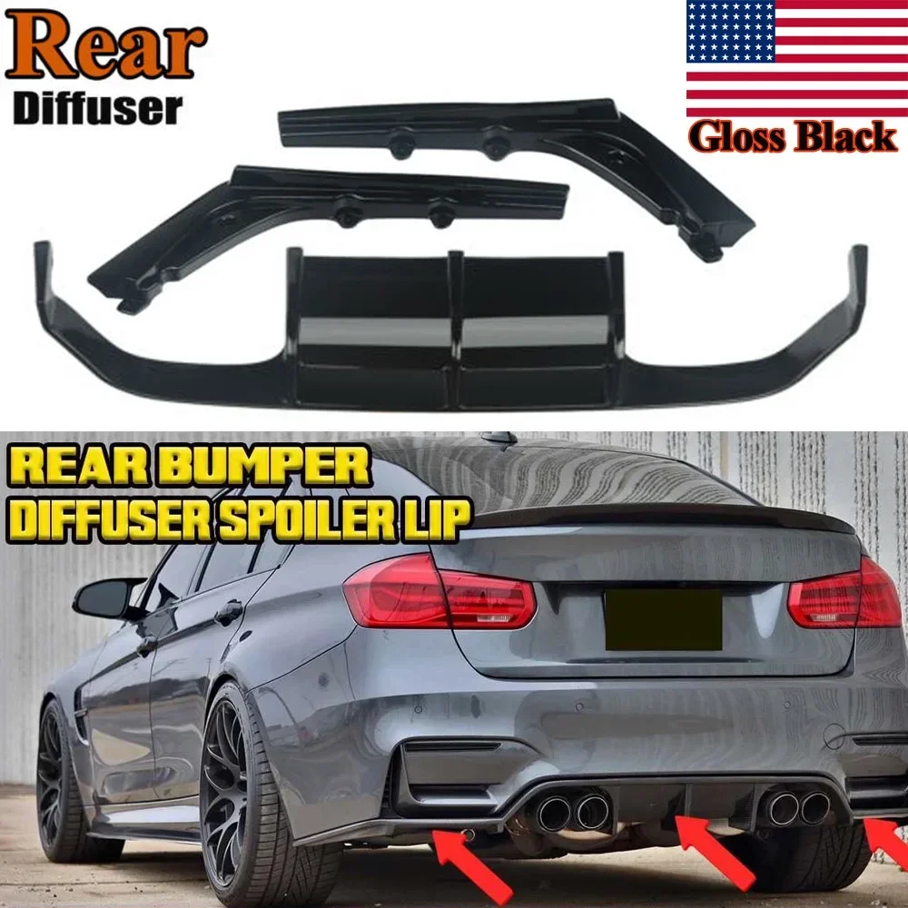 PSM estilo 3 uds labio difusor trasero negro brillante para BMW F80 M3 F82 M4 2015-2020