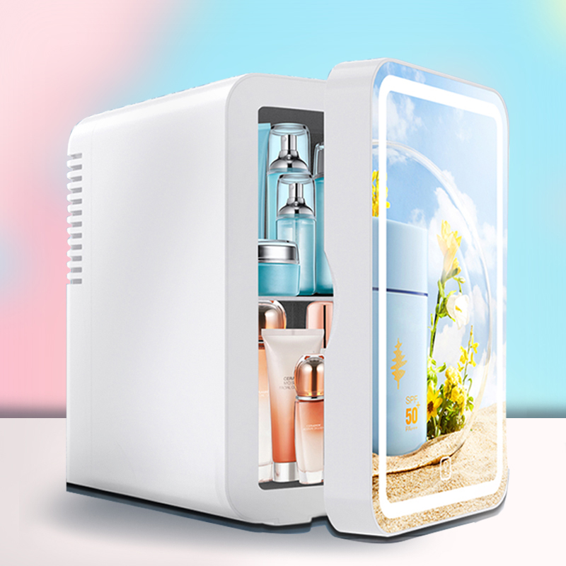 Refrigerador de maquillaje de belleza con espejo de 6L, cosméticos para la piel, máscara para el cuidado de la piel, almacenamiento en frío y caliente, mini refrigerador LED portátil