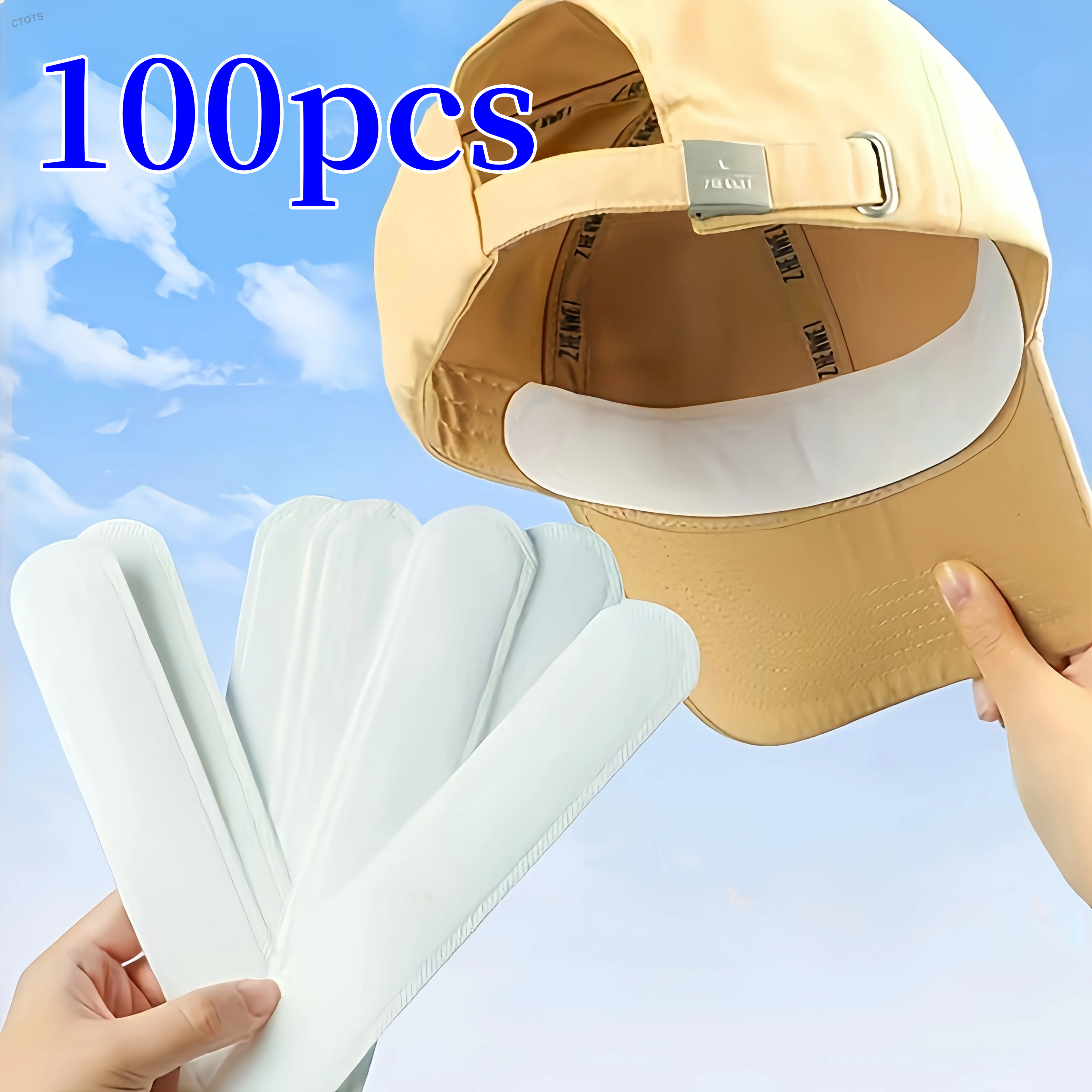 แผ่นซับเหงื่อสำหรับหมวก 10/50/100 ชิ้น แผ่นกันเหงื่อสำหรับหมวกฤดูร้อน แถบซับเหงื่อสำหรับหมวกแก๊ป แผ่นลดขนาดหมวก แผ่นกาวซับเหงื่อ