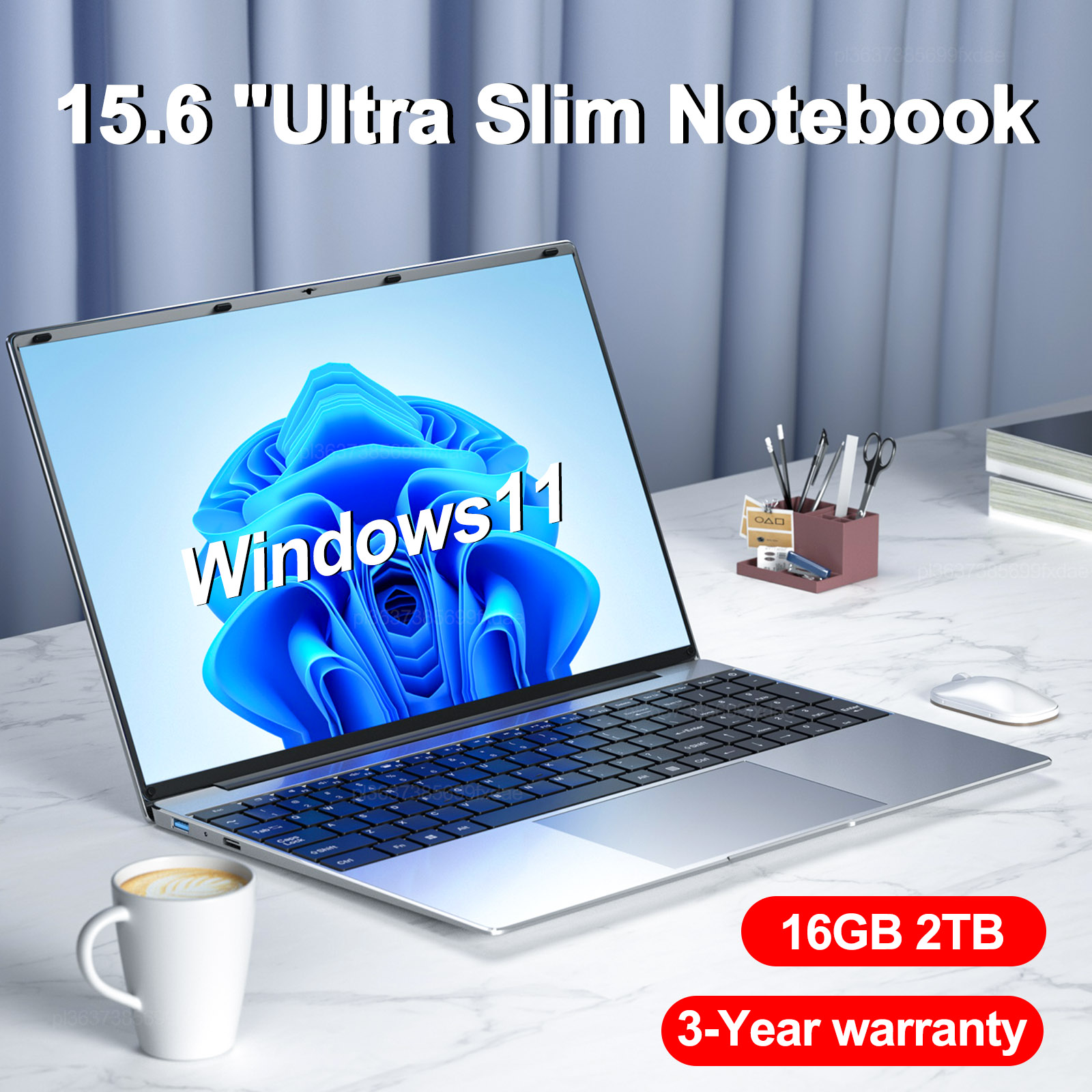 15.6" Ultra Slim Laptop 16GB RAM 2TB SSD Intel N3700 Windows 11 Pro Notebook Gamer  1920*1080  Display Office Study Computer PC