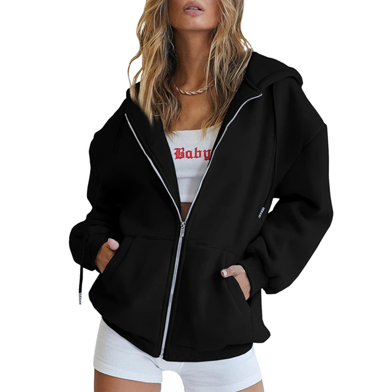 Otoño Invierno cárdigan con cremallera Sudadera con capucha mujer estilo deportivo empalme doble bolsillo Sudadera con capucha mujer Casual grueso cálido Tops