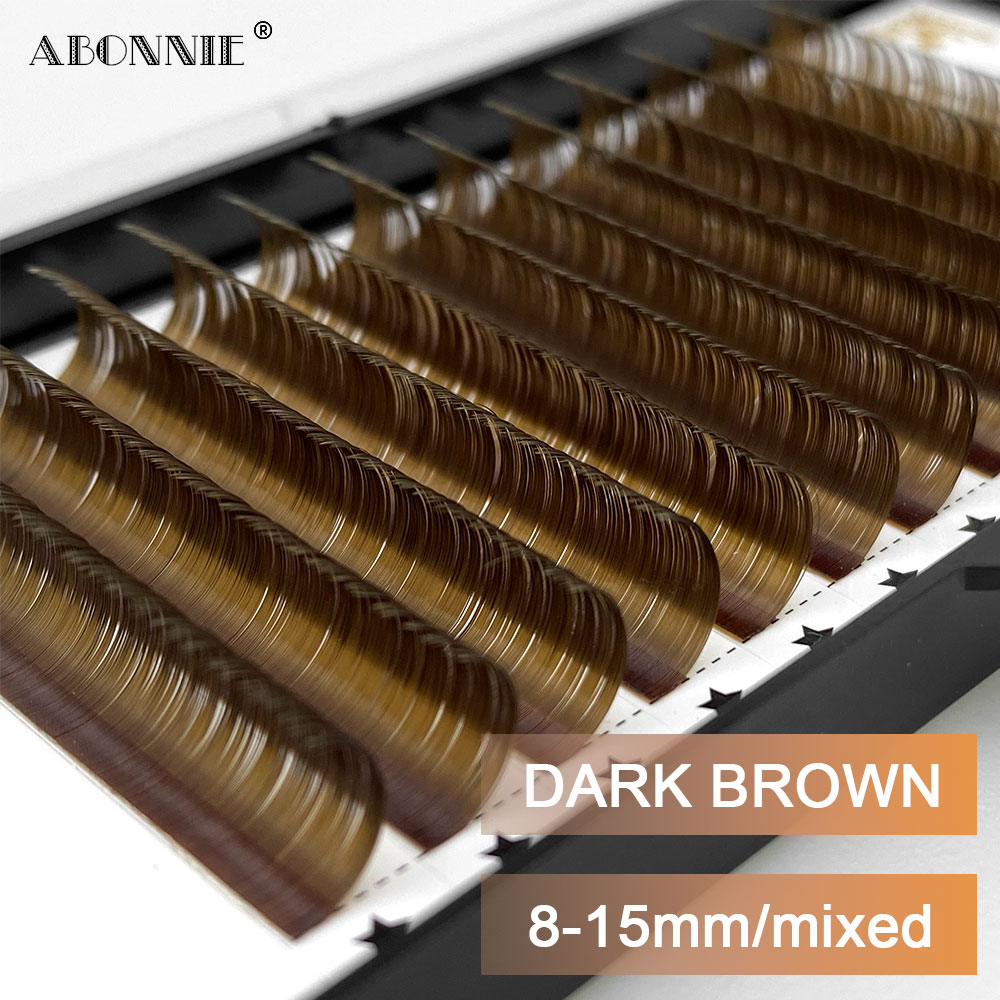 ABONNIE-extensión de pestañas marrón oscuro, mezcla de 8-15mm, pestañas individuales de visón, Color de alta calidad, pestañas coreanas naturales