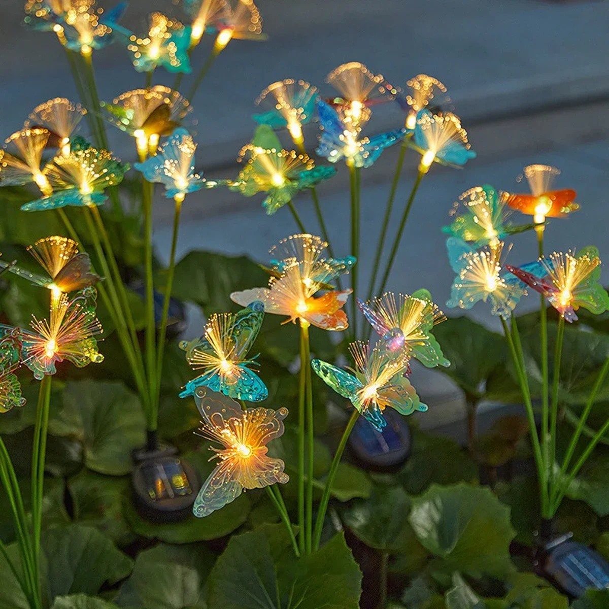 Luz de fibra óptica de mariposa con energía solar de 6 LED, decoración de jardín al aire libre recargable impermeable para césped, patio y paisaje