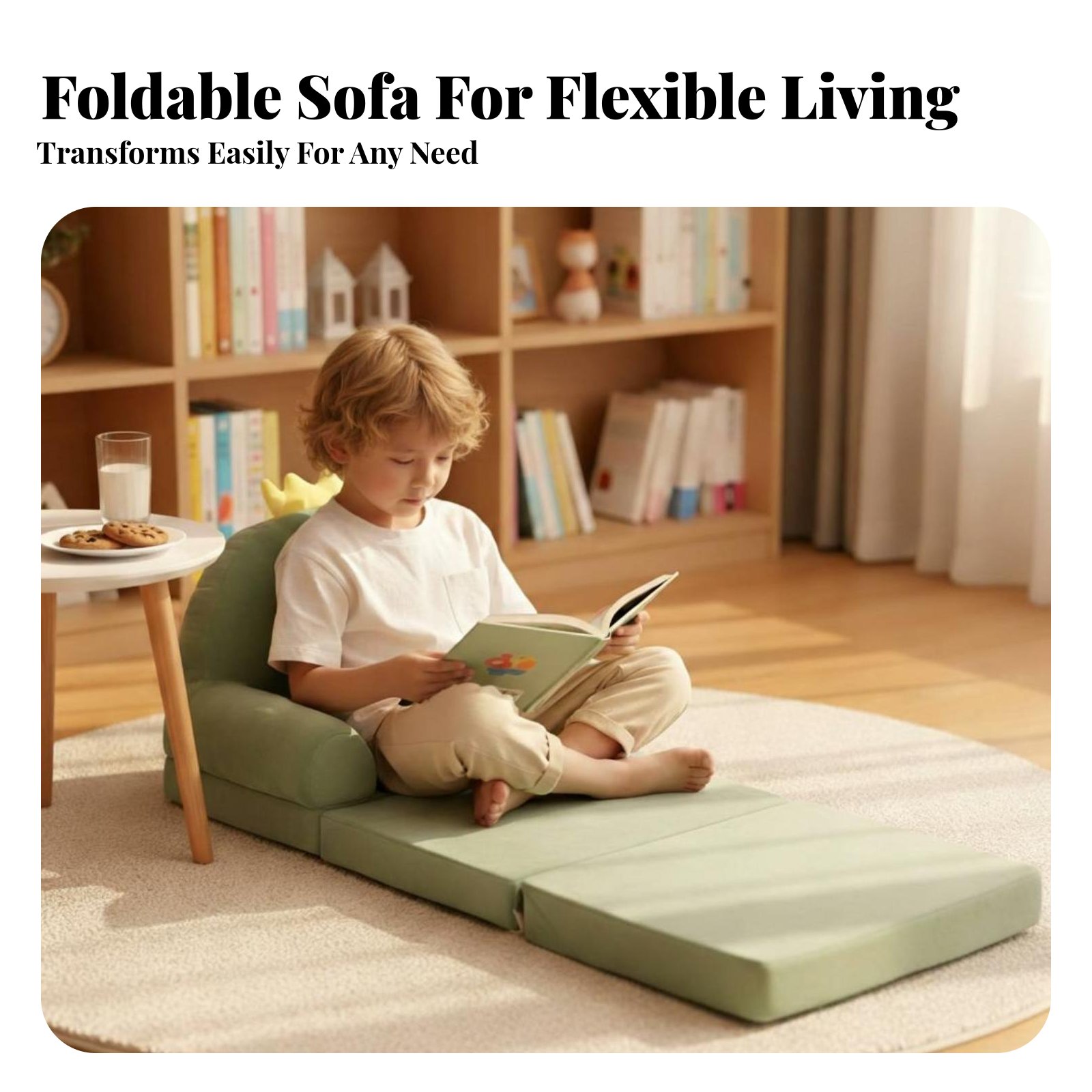 Transformable Flip-Open Sofa Foldable Transformable Flip-Open Lounger Cartoon Character Design Soft Fabric for Children, Bedroom