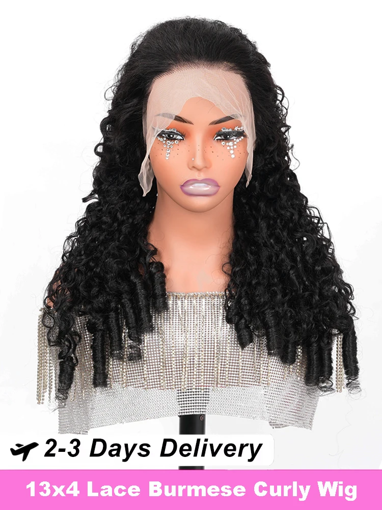 Burmese Curly Hair Wigs 36 38 Inch 13x4 HD Lace Front Human Hair Wigs Pre Plucked Deep Wave Brazilian Glueless Lace Frontal Wigs