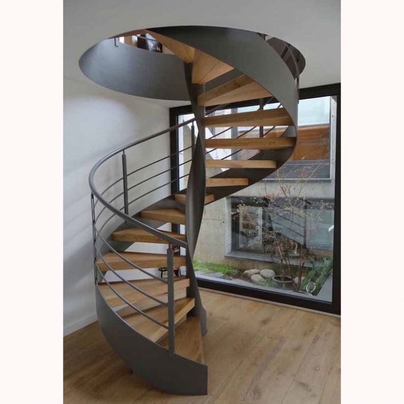 Customization Customized Diy Small Space Powder Coated Carbon Steel Center Beam Wooden Spiral Stairs