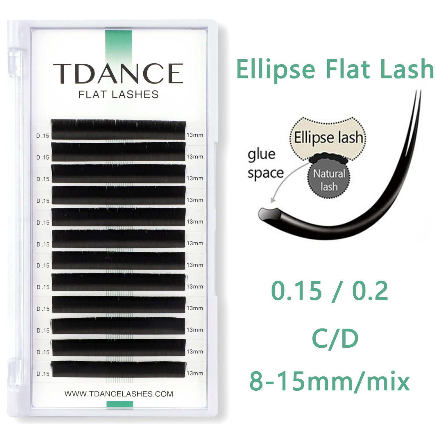 TDANCE 12 Linien 8–15 mm Ellipse, flache Wimpern, matt, geteilte Spitzen, geformt, individuelle Natur-Wimpernverlängerung für Profisbedarf