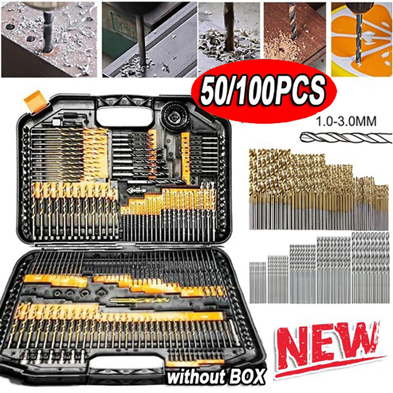 100/50 pezzi punte da trapano rivestite in titanio HSS set di acciaio ad alta velocità utensili elettrici di qualità 1/1.5/2/2.5/3mm
