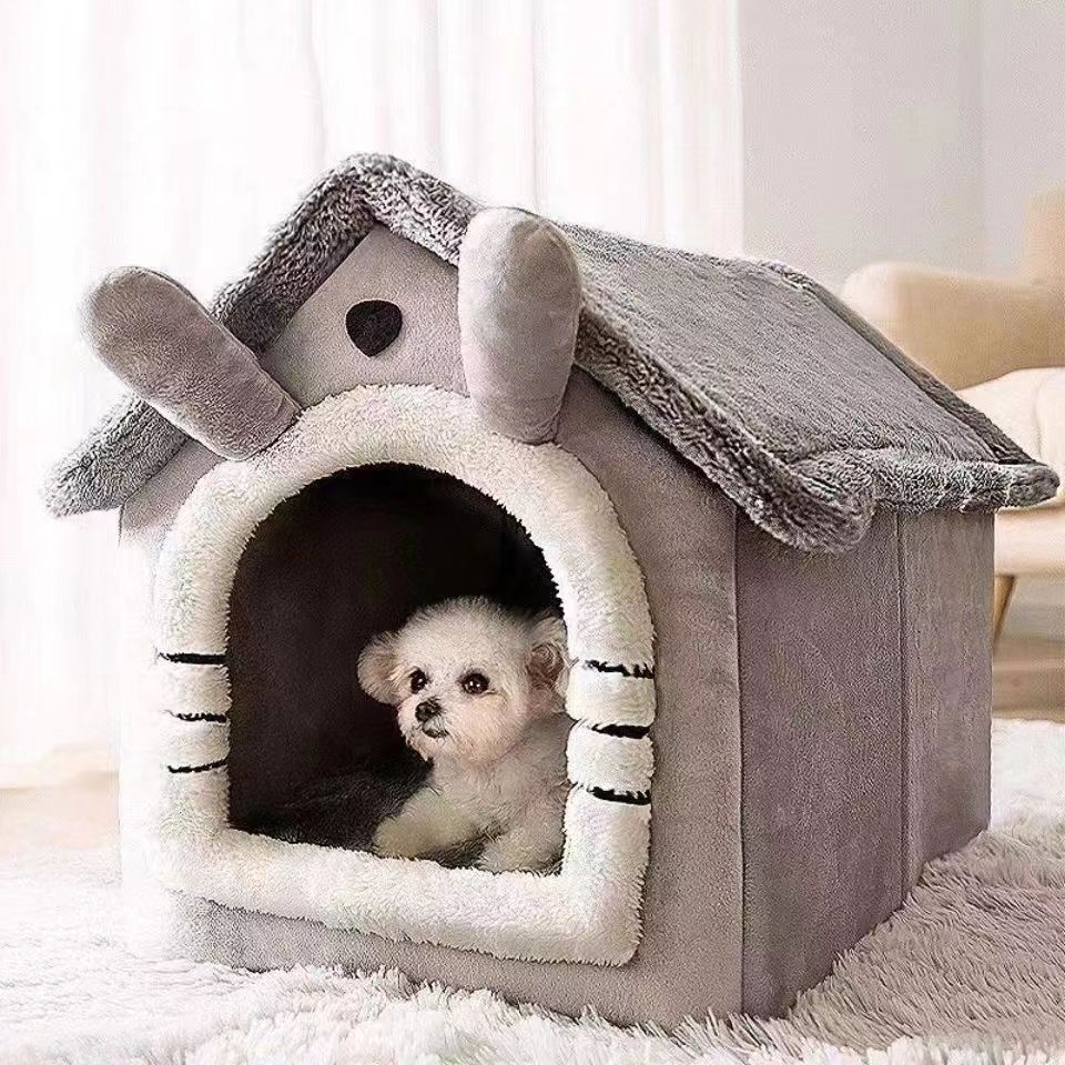 Cama estilo casa para perros para todas las estaciones, cama extraíble y lavable para mascotas para perros pequeños, casa cálida de invierno para perros y gatos