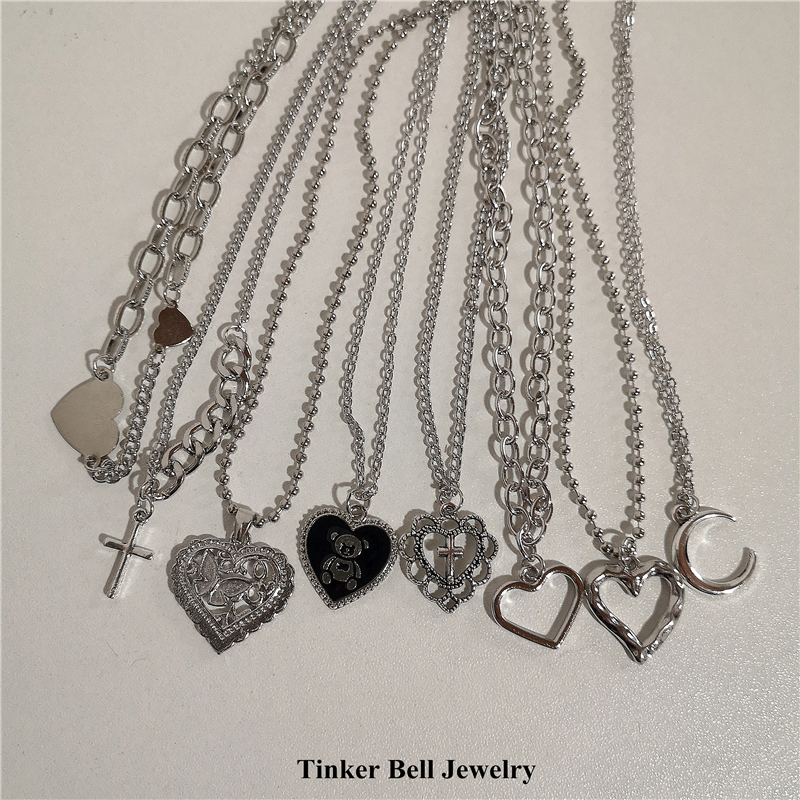 Kpop gótico Color plata corazón Cruz colgante cadena collar para Mujeres Hombres Egirl Y2K Cool EMO Punk estética Grunge joyería regalos