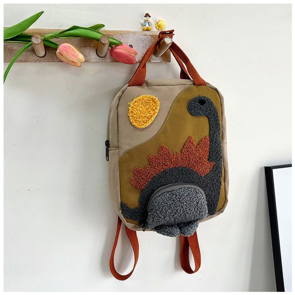 Neue Stickerei Sonne Lange Hals Kleine Dinosaurier Rucksack Haken Haar Gestickte Cartoon Leinwand Kindergarten Kinder Rucksack