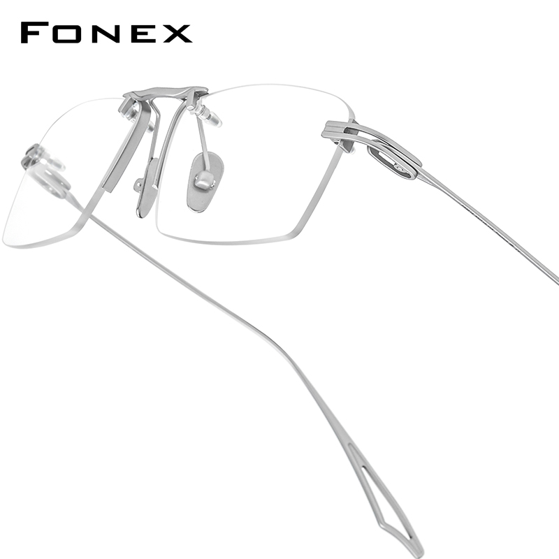 Montura de gafas de titanio FONEX para hombre, diseño de marca, gafas cuadradas sin montura, gafas japonesas ultraligeras de alta gama 85914