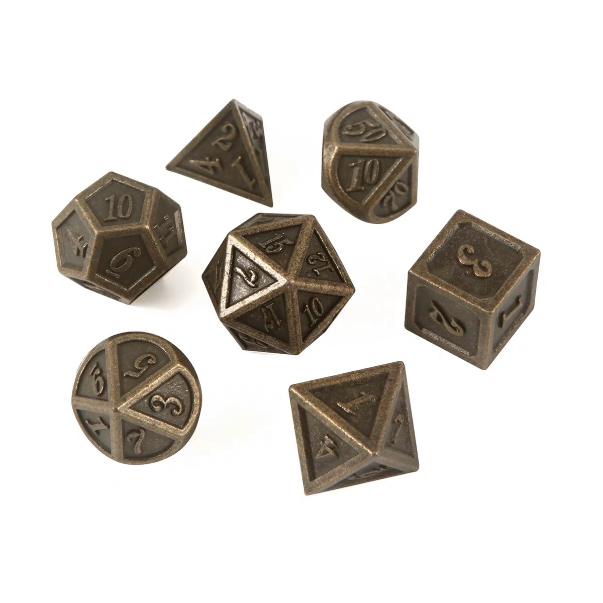 7PCS Metall Polyedrische DND Würfel Bronze DND Spiel Würfel für RPG Dungeons and Dragons DND RPG MTG D20 D12 D10 D8 D6 D4 Tisch Spiel