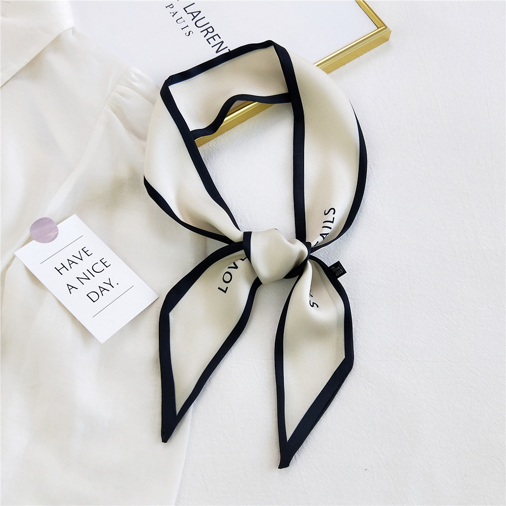 Frauen Haar Schal Mode Schmale Lange Schal Elegante Satin Seide Fliege Brief Drucken Tasche Band Stirnband Schals Foulard Cheveux