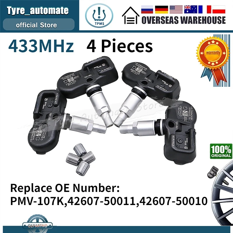 Zestaw 4 TPMS PMV-107K 433MHz czujnik ciśnienia w oponach dla 2005-2012 Lexus GS ES LS czujnik ciśnienia w oponach 42607-50010 42607-50011