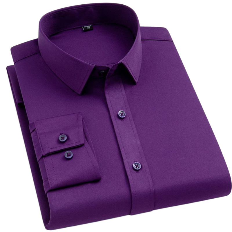 BAMBOOPLE chemises de bureau sans fer pour hommes dernières affaires douces Anti-rides sans poche intelligent casual violet coupe ajustée AEchoice