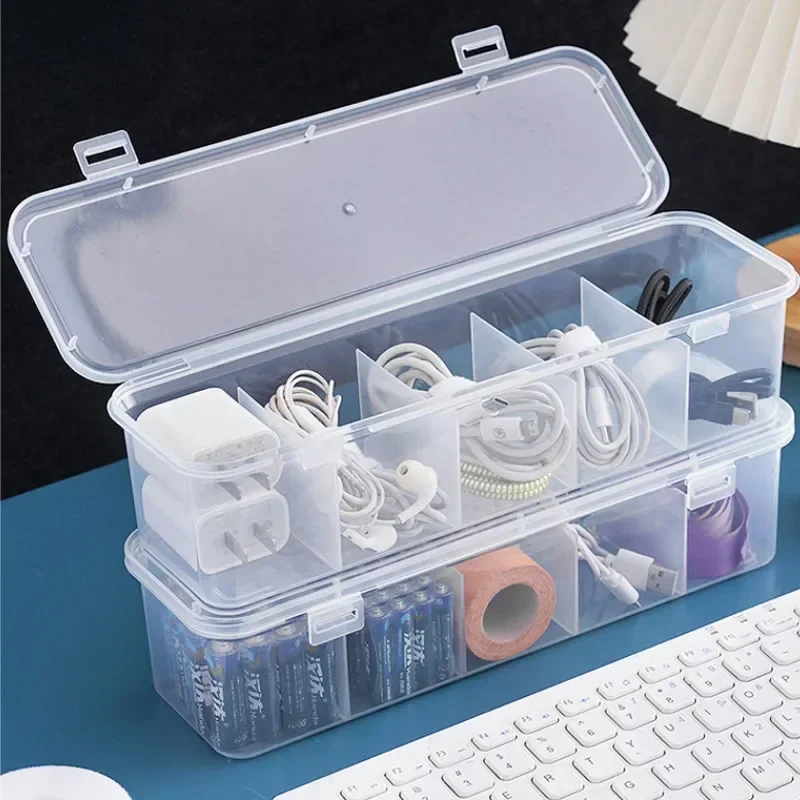 Data Cable Organizer Transparent  Case Classification Dustproof Card Organizer with Lid Clutter Collection Box for Office Home