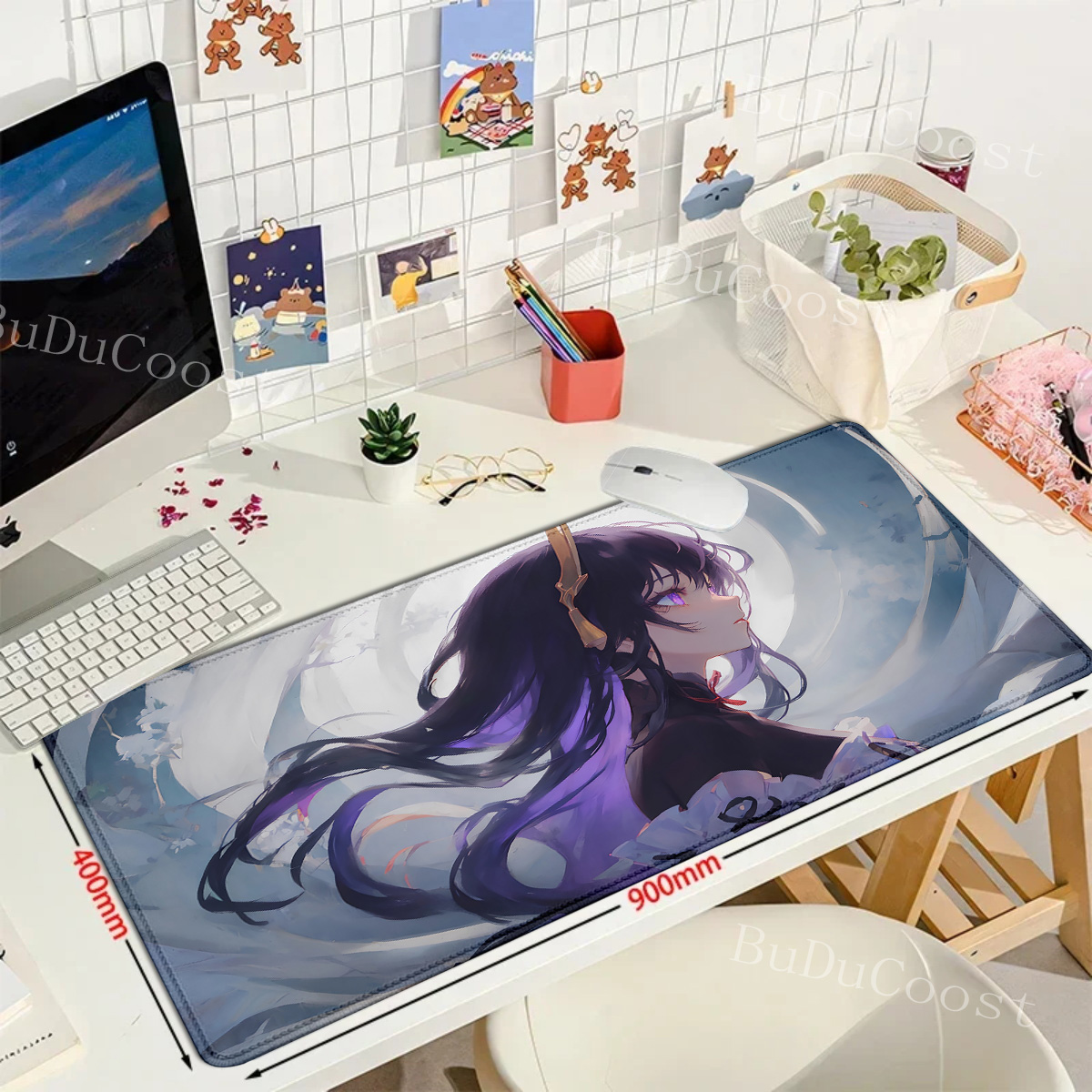 Alas mouse Genshin Xxl, bantalan mouse dampak Mousepad Baal Raiden Shogun, aksesori Pc Gamer kabinet meja, Keyboard komputer