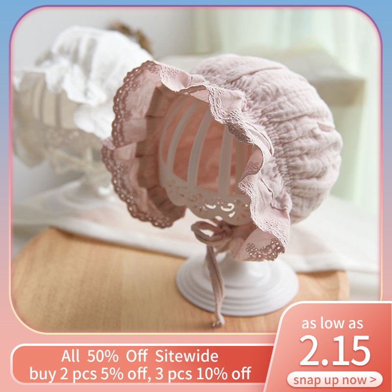 Lace Ruffle Baby Girl Court Hat Soft Cotton Newborn Visors Solid Color Headwear Princess Infant Beanies Bonnet Photo Props Cap