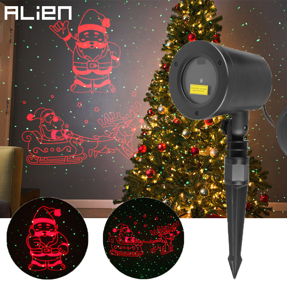 ALIEN-proyector de luz láser de Navidad en movimiento, LED rojo de Santa Claus, alce, animación, Estrella estática verde, luces de Navidad impermeables para exteriores