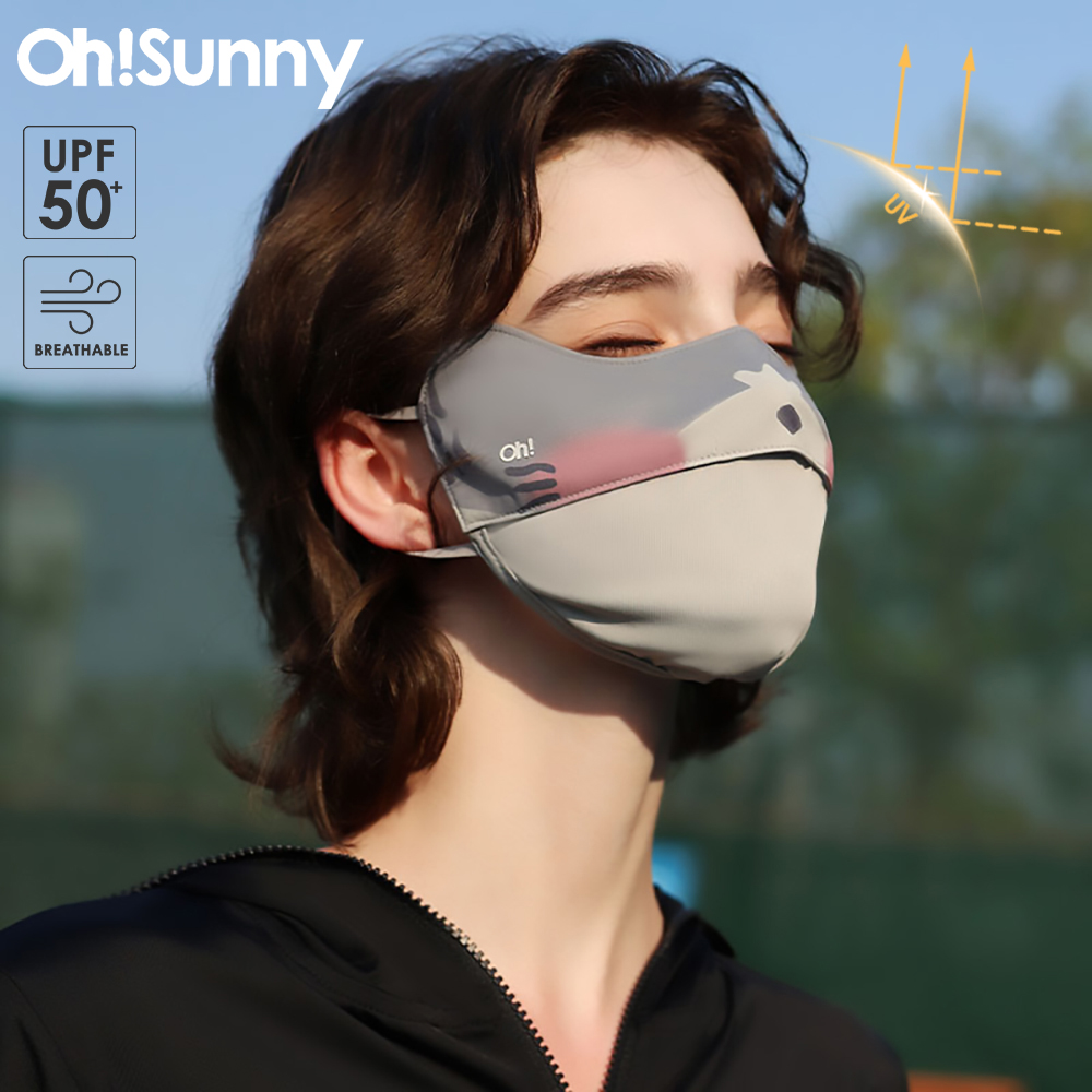 Ohsunny máscara de proteção uv 2024 nova moda upf2000 + lavável forro fresco dos desenhos animados capa facial para ciclismo ao ar livre bloqueador solar