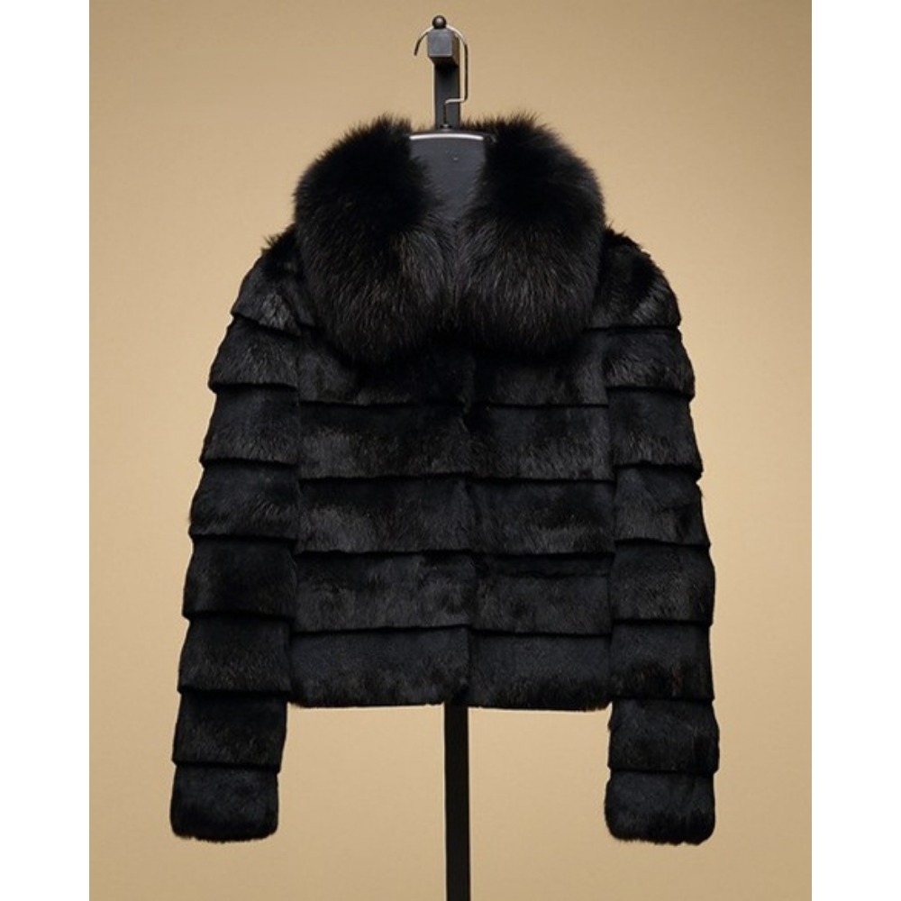 Oftbuy 2024 Nieuwe Echte Konijnenbontjas Met Vossenbont Kraag Vrouwen Volledige Vacht Vossenbont Jas Winter Konijnenbont Vest High Street