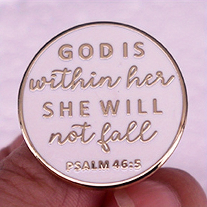 "God Is Within Hit She Will Not Fall Psalm 46:5" Letter Faith Brooch Badges Jewelry Lapel Backpack Accessories
