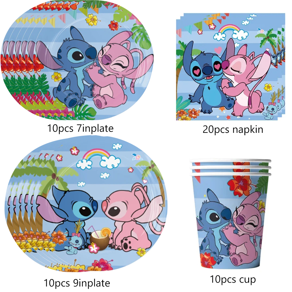 Disney Lilo andStitch dekoracja urodzinowa jednorazowe zastawy stołowe serwetka pod talerzyk do kubka obrus chłopiec dzieci przybory dla niemowląt