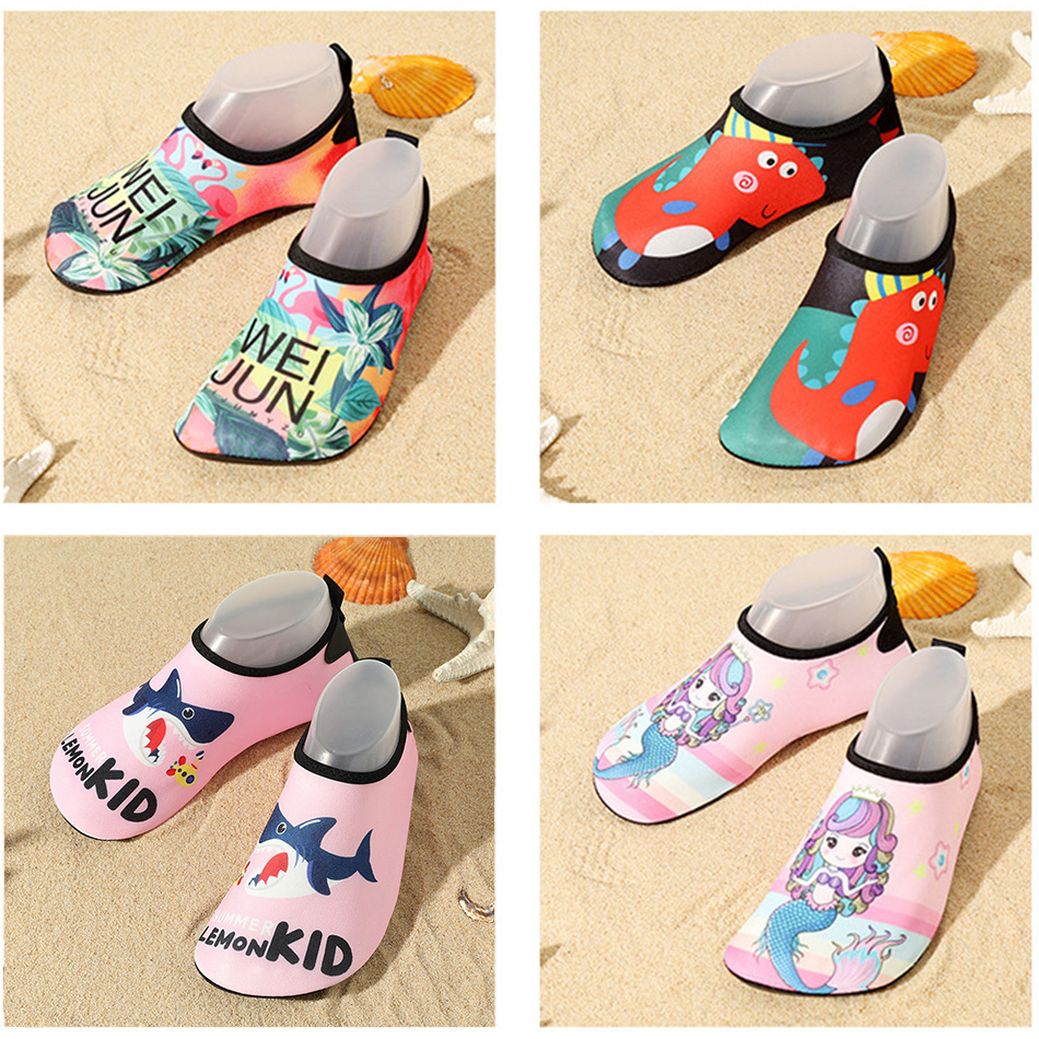Pele das crianças Fitting Anti Slip Sapatos de Praia, Anti Corte, Impresso, Parque aquático, Secagem Rápida, Respirável, Sola Macia, Sapatos infantis