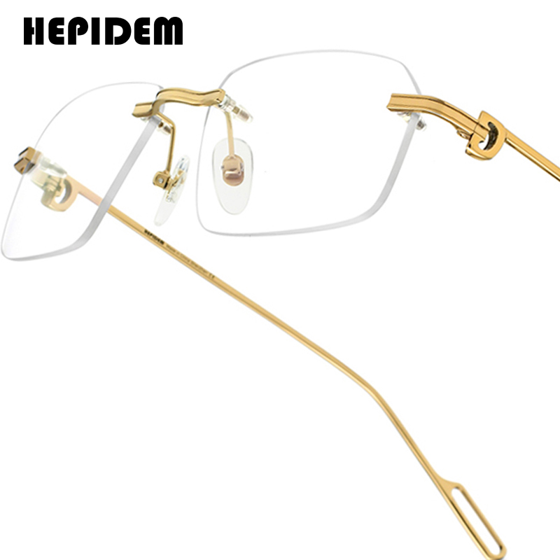 Hepidem liga óculos quadro masculino luxo famosa marca design retro vintage quadrado óculos sem aro sem moldura